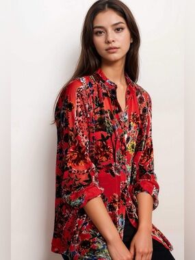 NEW with tags Johnny Was $328 Red Yoella Burnout Tunic Top C23324AO. Size Large